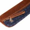 Stilvolles Federmäppchen Leder & Stoff  „Asanoha” 2 Blautöne Bild 2