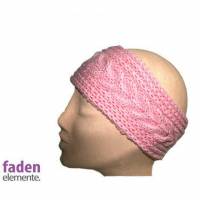 Stirnband, gestricktes Stirnband, rosa, Zopfmuster, handgestrickt, Bild 1