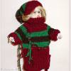 Puppen- Kleid Tunika Pullover und Bommel- Mütze Weinrot Grün Braun für ein schlankes Puppenkind Bild 2