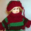 Puppen- Kleid Tunika Pullover und Bommel- Mütze Weinrot Grün Braun für ein schlankes Puppenkind Bild 4