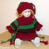 Puppen- Kleid Tunika Pullover und Bommel- Mütze Weinrot Grün Braun für ein schlankes Puppenkind Bild 6