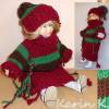 Puppen- Kleid Tunika Pullover und Bommel- Mütze Weinrot Grün Braun für ein schlankes Puppenkind Bild 8