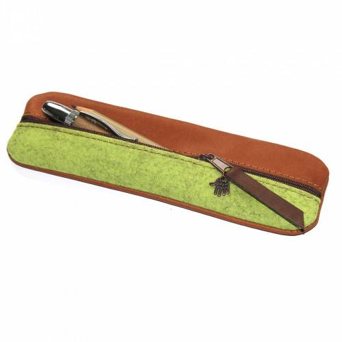 Elegantes Federmäppchen aus Leder & Wollfilz 100%