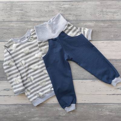 Set Hose Jeansjersey und Langarm-Oberteil Jersey Herzen Größe 86