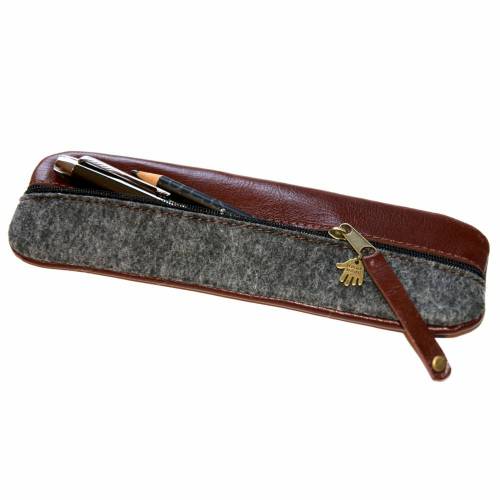 Elegantes Federmäppchen aus Leder & 100% Wollfilz grau