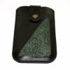 Smartphonetasche schwarzes Leder & Stoff grün gold Bild 2