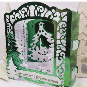 Aufwändige Weihnachts-Karte Aufstell- Karte Diorama glänzend grün dreidimensional