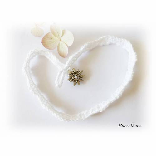 Gehäkeltes Wickelarmband mit Edelweiß - Freundschaftsarmband - weiß
