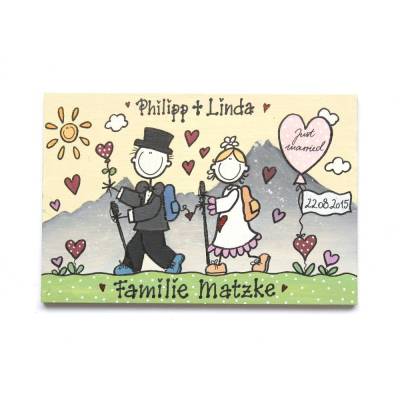 geniales Geschenk zur Hochzeit, Türschild mit Braut, Bräutigam und Hochzeitsdatum, Holzschild mit Namen personalisiert