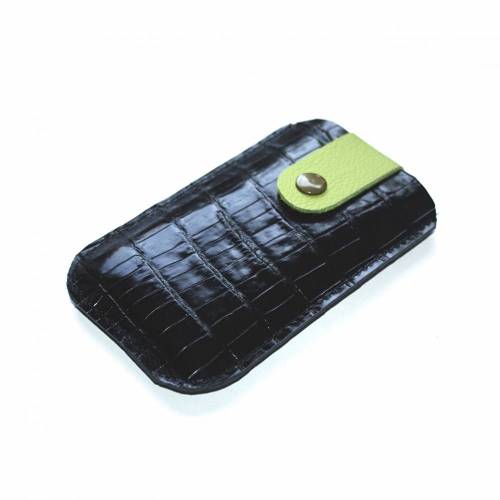 Smartphonetasche Leder Krokoprägung in schwarz- LASCHE nach WUNSCH