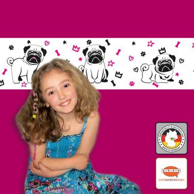 Kinderbordüre: Hunde - Mops - optional selbstklebend - 18 cm Höhe