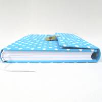abschließbar Tagebuch, hell-blau weiße Punkte, 150 Blatt, DIN A5, handgefertigt Bild 3