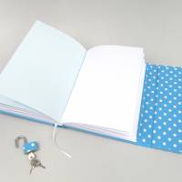 abschließbar Tagebuch, hell-blau weiße Punkte, 150 Blatt, DIN A5, handgefertigt Bild 4