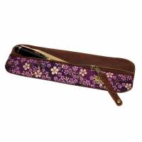 Federmäppchen Leder & Stoff „Kirschblüten violett gold” Bild 1