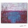 Moderen Malerei, Acrylbild am See auf MDF Platte, Stimmungsvolle Landschaft in Weinrot, Rosa und Blau, Wandkunst, Wohnraumdekoration Bild 2