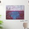 Moderen Malerei, Acrylbild am See auf MDF Platte, Stimmungsvolle Landschaft in Weinrot, Rosa und Blau, Wandkunst, Wohnraumdekoration Bild 3
