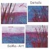 Moderen Malerei, Acrylbild am See auf MDF Platte, Stimmungsvolle Landschaft in Weinrot, Rosa und Blau, Wandkunst, Wohnraumdekoration Bild 6