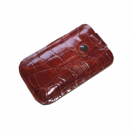 Smartphonetasche Leder Krokoprägung rotbraun
