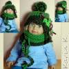 Bommelmütze mit Frosch- Applikation und Schlauchschal Baby Kleinkind Rollränder Grün Schlamm gestrickt Lana Grossa Bild 10