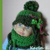 Bommelmütze mit Frosch- Applikation und Schlauchschal Baby Kleinkind Rollränder Grün Schlamm gestrickt Lana Grossa Bild 2