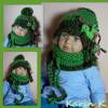 Bommelmütze mit Frosch- Applikation und Schlauchschal Baby Kleinkind Rollränder Grün Schlamm gestrickt Lana Grossa Bild 4