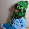 Bommelmütze mit Frosch- Applikation und Schlauchschal Baby Kleinkind Rollränder Grün Schlamm gestrickt Lana Grossa Bild 7