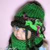 Bommelmütze mit Frosch- Applikation und Schlauchschal Baby Kleinkind Rollränder Grün Schlamm gestrickt Lana Grossa Bild 8
