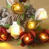 Lichterkette kleine Rosen in weinrot-weiß-braun, Weihnachtsdeko, Tischdeko Weihnachten Kinderzimmerdeko, Geschenk Bild 3