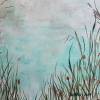 Original Acrylbild mit einer Landschaft an See, ungerahmt auf Künstlerpapier in den Farben Braun, Türkis und Terracotta, Wandkunst, Wandbild Bild 5