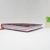 Notizbuch, DIN A5, 150 Blatt, schwarz rot Kirschen, Recyclingpapier, handgefertigt Bild 4
