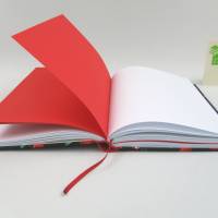 Notizbuch, DIN A5, 150 Blatt, schwarz rot Kirschen, Recyclingpapier, handgefertigt Bild 5