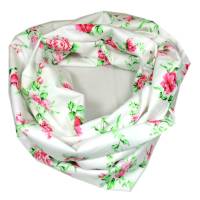 Loop Schlauchschal wollweiß weiß pink Blumen floral handmade Schal Damen Bild 2