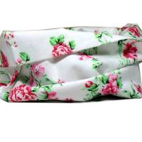 Loop Schlauchschal wollweiß weiß pink Blumen floral handmade Schal Damen Bild 3