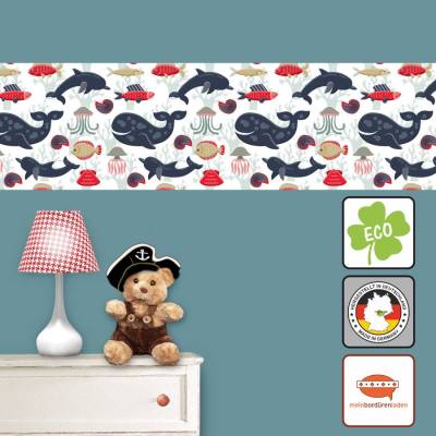 ECO Kinderbordüre: Wale - Delfine - Fische - 18 cm Höhe