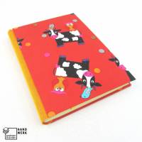 Notizbuch, Eule Kuh Vogel, 150 Blatt bunt, DIN A5, rot orange, UNIKAT Bild 1