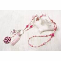Bettelkette-Halskette-beadwork-Schmuck-Quasten-boho-Kette-hippie-Kette-bohemian-Schmuck-lange-Kette-rosa Bild 1