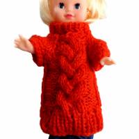 Pullover Rollkragenpullover Raglanpulli Rolli Tunika Kleid für eine Dekorationspuppe Rot Zopfmuster Wolle Polyacryl Bild 1