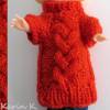 Pullover Rollkragenpullover Raglanpulli Rolli Tunika Kleid für eine Dekorationspuppe Rot Zopfmuster Wolle Polyacryl Bild 3