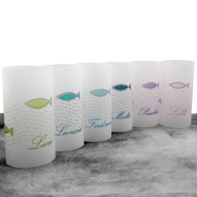 Lichthülle Taufe bunte Fische – personalisierbare Deko aus Transparentpapier