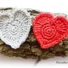 2 gehäkelte Herzen aus glänzender Baumwolle - Applikationen Herz, Trachten,Valentinstag,rot Bild 2