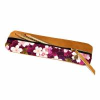 Federmäppchen Leder gold & japanischer Stoff violett „Kirschblüte” Bild 1