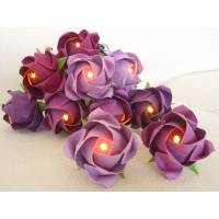 Lichterkette Rosen Blüten in lila, Tischdeko Taufe, Hochzeit, Geburtstag, Konfirmation, Geschenk, Hochzeitsdeko Bild 1