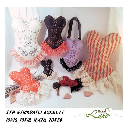 ITH Stickdatei Korsett Set – 4 Größen, Sofortdownload, Nadelkissen & Deko