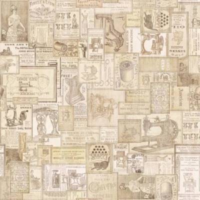 Baumwolle Popeline Patchwork Patchmuster Nähmaschine Nostalgie Retro creme (1m/14,-€)