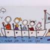 Geschenk für Familien, maritimes Türschild aus Holz mit Namen personalisiert, Holzschild Familie mit Figuren in Boot. Bild 2