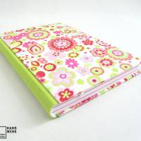 Notizbuch, DIN A5, 300 Seiten, rosa, hell-grün, pink, Blumen Bild 2