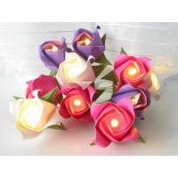 Lichterkette kleine Rosen in pink-lila-weiß, Geschenk für Taufe, Geburtstag, Konfirmation Bild 1