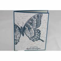 Trauerkarte "Schmetterling" in beige und blau Bild 1