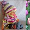 Bommelmütze und Schlauchschal Weiß Hellgelb Hellblau Lila Pink  Colorblocking Puppenkind- Kopfumfang: 31 cm handgestrickt hochwertige Wolle Bild 7