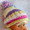 Bommelmütze und Schlauchschal Weiß Hellgelb Hellblau Lila Pink  Colorblocking Puppenkind- Kopfumfang: 31 cm handgestrickt hochwertige Wolle Bild 8